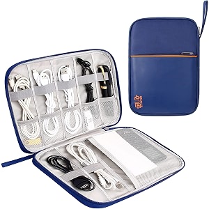 styleys electronics organizer travel cable organizer bag compact waterproof electronic accessories cord case for hard drives cables cords chargers navy blue - s12002