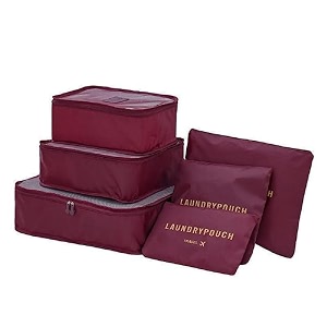 styleys set of 6 travel organizer packing cubes garment storage bags s1037_winered