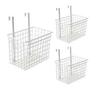 styleys multifunctional storage rectangle basket kitchen storage rack over the cabinet door wire storage basket milk basket s11102 - pack of 3 white iron
