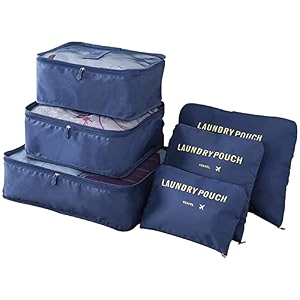 styleys navy blue set of 6 travel organizer packing cubes travel pouches cosmetics makeup s1037