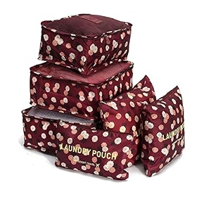 styleys set of 6 packing cubes travel organizer garment storage bag - wine red flower_1037p polyester