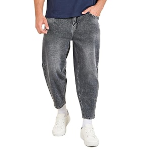 Styli Men Solid Balloon Fit Jeans