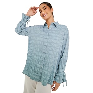Styli Women Oversized Long Length Textured Shirt