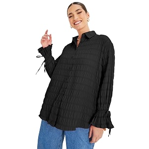 Styli Women Oversized Long Length Textured Shirt