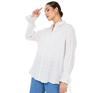 Styli Women Oversized Long Length Textured Shirt