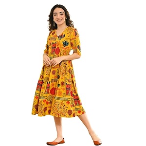 Stylish Beautiful Yellow Printed Anarkali Kurti for