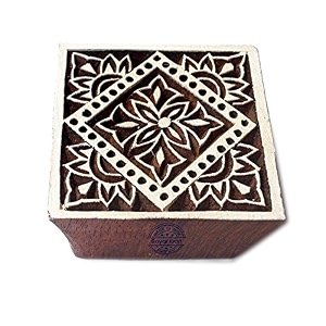 stylish square floral shape wood print textile block - diy henna fabric textile paper clay pottery block printing stamp