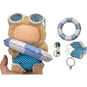 Stylish Summer Beach Clothes Set Suitable for Labubu 17cm/15cm – Fashion Outfit(Doll Not Included) (Blue Swimsuit+Swim Ring+Necklace+Glasses)