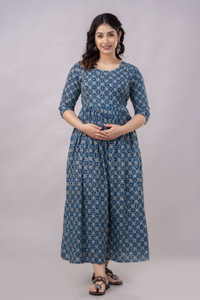 Stylishthreads Women Fit and Flare Blue Midi