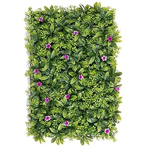 stylishwalls artificial wall grass for home decoration 14 pcs i grass mat for wall i vertical garden artificial wall plants green with purple flowers 60cm x 40cm x 8cm pack of 14