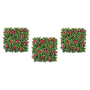 artificial grass for wall decoration 3 pcs plastic grass mat vertical garden artificial wall plants grass tiles lemon green with large red flowers 50cm x 50cm x 5cm pack of 3