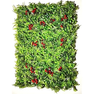 stylishwalls artificial wall grass for home decoration 1 pc i grass mat for wall i vertical garden artificial wall plants green with red flowers 60cm x 40cm x 8cm pack of 1