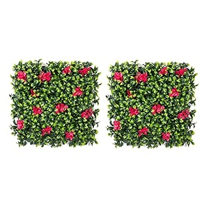 artificial grass for wall decoration 2 pcs plastic grass mat vertical garden artificial wall plants grass tiles lemon green with large red flowers 50cm x 50cm x 5cm pack of 2