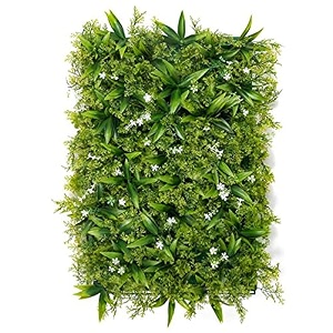 stylishwalls artificial wall grass for home decoration 11 pcs i grass mat for wall i vertical garden artificial wall plants green with white flowers 60cm x 40cm x 8cm pack of 11