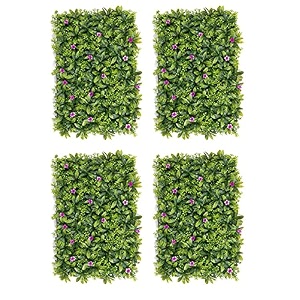stylishwalls artificial wall grass for home decoration 4 pcs i grass mat for wall i vertical garden artificial wall plants green with purple flowers 60cm x 40cm x 8cm pack of 4