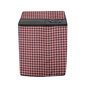 stylista polyester washing machine cover compatible for samsung 8 kg semi-automatic top loading wt80r4200lg gingham pattern coffee