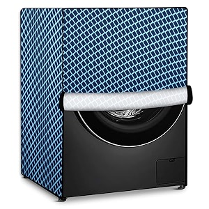 stylista polyester washing machine cover compatible for lg 9 kg fully-automatic front loading fhm1409bdm check blue
