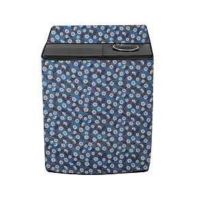 stylista polyester washing machine cover compatible for samsung 7 kg semi-automatic top loading wt717qpndmw floral pattern blueish grey