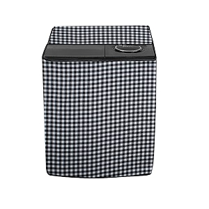 stylista polyester washing machine cover compatible for samsung 115 kg semi-automatic top loading wt11a4600lltl gingham pattern black amp grey