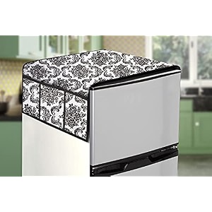 stylista refridgerator top cover suitable for haier hef-252egs-p 240 liter fridge dimension wxd 65x111 cm damask pattern offwhite