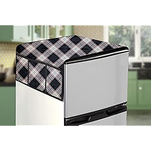 stylista refridgerator top cover suitable for haier hed-205mfb-p 190 liter fridge dimension wxd 65x111 cm checkered pattern cream