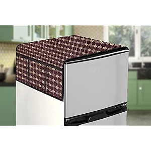 stylista refridgerator top cover suitable for haier heb-333ds-p 325 liter fridge dimension wxd 65x111 cm floral pattern brown