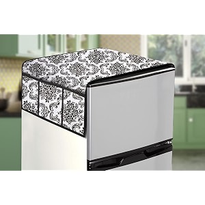stylista refridgerator top cover suitable for lg gl-d241abcu 224 liter fridge dimension wxd 65x111 cm damask pattern offwhite