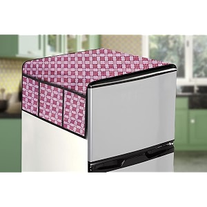 stylista refridgerator top cover suitable for lg gl-d199osey 185 liter fridge dimension wxd 65x111 cm checkered pattern magenta