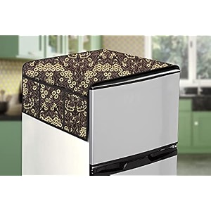 stylista refridgerator top cover suitable for samsung rr21c2h25crhl 189 liter fridge dimension wxd 71x109 cm floral pattern brown mustard