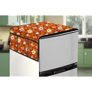 stylista refridgerator top cover suitable for whirlpool 205 wde prm 2s 184 liter fridge dimension wxd 65x111 cm floral pattern orange