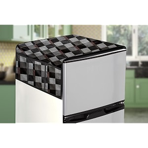 stylista refridgerator top cover suitable for whirlpool if inv cnv 278 265 liter fridge dimension wxd 65x111 cm chekered pattern brown