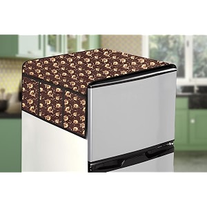 stylista refridgerator top cover suitable for whirlpool 230 impro roy 5s 207 liter fridge dimension wxd 71x109 cm floral pattern coffee brown
