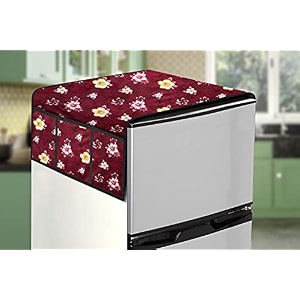 stylista refridgerator top cover suitable for whirlpool if inv elt df278 tl 231 liter fridge dimension wxd 65x111 cm floral pattern red