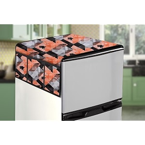 stylista refridgerator top cover suitable for whirlpool fp 263d protton roy 240 liter fridge dimension wxd 65x111 cm chekered pattern orange