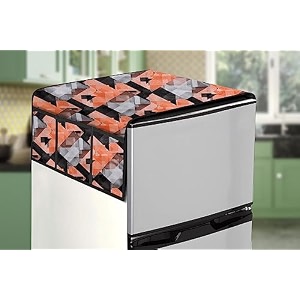 stylista refridgerator top cover suitable for whirlpool if inv cnv 355 340 liter fridge dimension wxd 65x111 cm chekered pattern orange