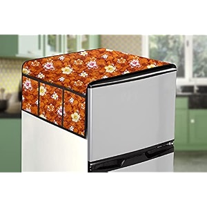 stylista refridgerator top cover suitable for whirlpool 230 impro roy 5s 207 liter fridge dimension wxd 71x109 cm floral pattern orange
