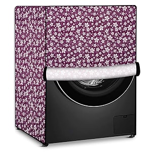 stylista pvc washing machine cover compatible for samsung 7 kg fully-automatic front loading ww70j42e0iw floral pattern purple
