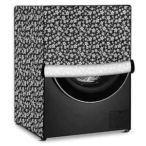 stylista washing machine cover compatible for samsung 7 kg fully-automatic front loading ww70t502nan floral pattern black