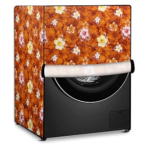 stylista pvc washing machine cover compatible for samsung 6 kg fully-automatic front loading ww61r20glmw floral pattern orange