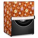 Stylista PVC Washing Machine Cover Compatible for Samsung 8 Kg Fully-Automatic Front Loading WW81J44G0IW, Floral Pattern Orange