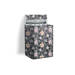 stylista pvc washing machine cover compatible for whirlpool 75 kg fully-automatic top loading whitemagic elite floral pattern grey