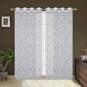 polyester floral print net sheer curtains for living room bedroom 5 feet long white set of 2