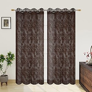 polyester floral print net sheer curtains for living room bedroom 9 feet long coffee set of 2