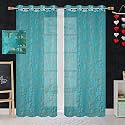 Polyester Floral Print Net Sheer Curtains for Living Room Bedroom, 10 feet Long, Tea Blue, Set of 2