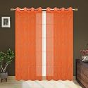 Polyester Floral Print Net Sheer Curtains for Living Room Bedroom, 12 feet Long, Orange, Set of 2