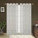 Polyester Floral Print Net Sheer Curtains for Living Room Bedroom, 12 feet Long, Cream, Set of 2
