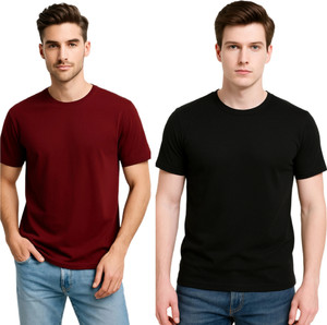 Styloketh Men Solid Round Neck Polyester Maroon