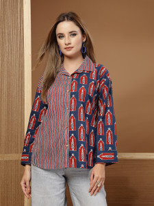 Stylum Casual Printed Women Dark Blue Top