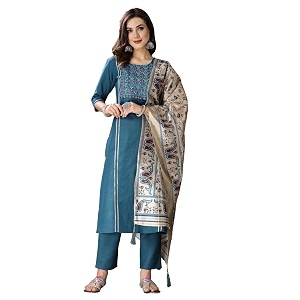 Stylum Womens Embroidered Cotton Blend Straight Kurta