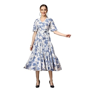 Stylum Womens Floral Printed Cotton Flared Dress